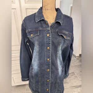 Tribal Brand, Longer Blue Denim Jacket with Gold Buttons.
